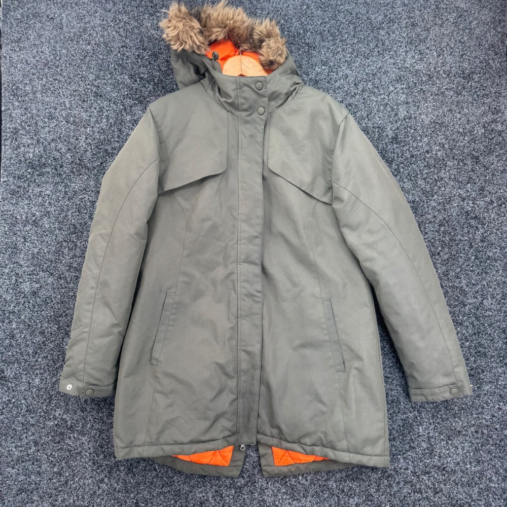 Mountain Warehouse Womens Parka Jacket Olive Green Faux Fur Hood Orange Size 12